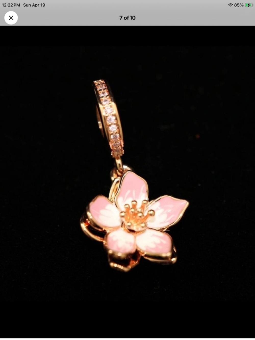New 100% Authentic PANDORA 14k Rose Gold Plated Pink Cherry Blossom Charm, Boxed